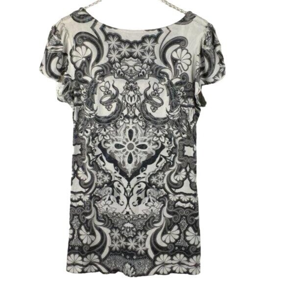 One World Black & White Paisley Lace V-Neck Top S - Picture 4 of 7